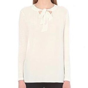Sandro Paris Ivory Bow Neck Long Sleeve Sheer Blouse Top Women's‎